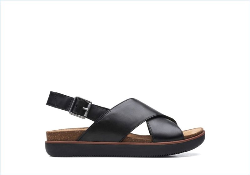  Elayne Cross / Black Leather Womens Sandals