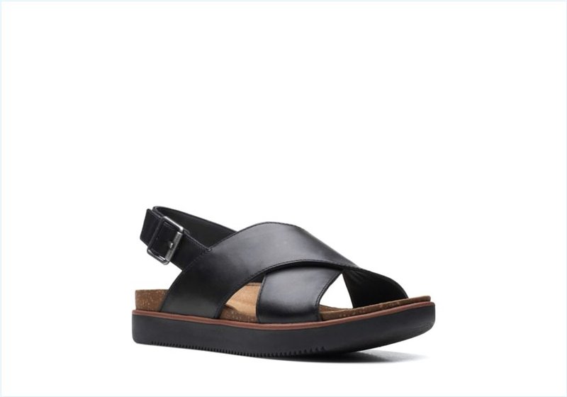  Elayne Cross / Black Leather Womens Sandals