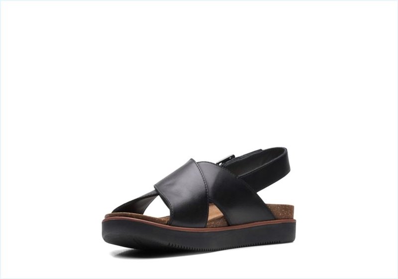  Elayne Cross / Black Leather Womens Sandals